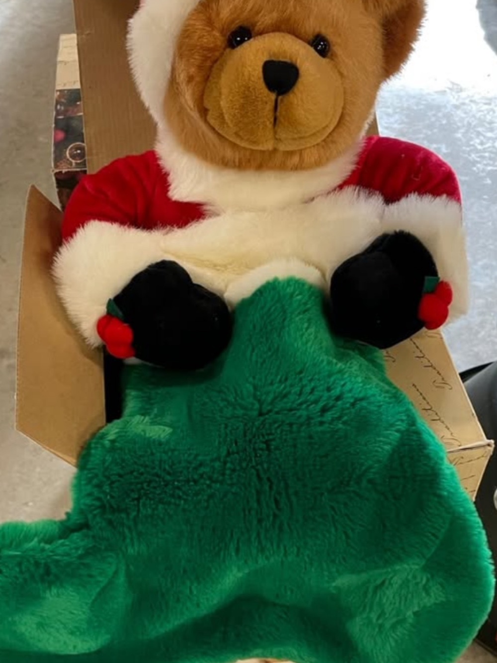 Plush Holiday Bear Stocking - Green, Red & White